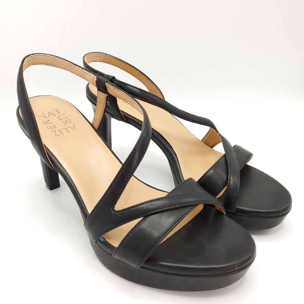 Naturalizer Abby Platform Heeled Slingback Sandals Black Womens Size 7M - Picture 2 of 11